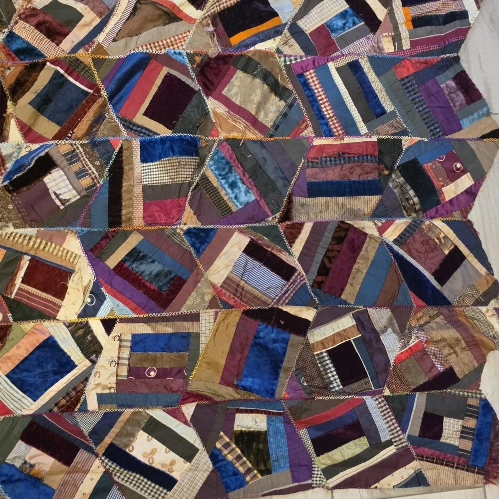 OOAK antq/vtg crazy quilt top  60x64( Unfinished )